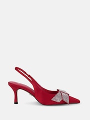Novo Red Wide Fit Isernia Luxe Diamante Bow Slingback Court Shoes - Image 2 of 6