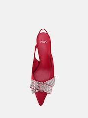 Novo Red Wide Fit Isernia Luxe Diamante Bow Slingback Court Shoes - Image 5 of 6