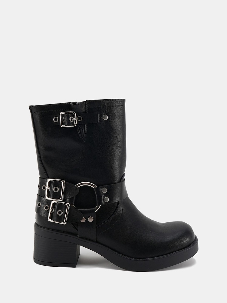Novo Black Dafra Harness Biker Ankle Boots - Image 2 of 7 Novo Black Dafra Harness Biker Ankle Boots - Image 2 of 7
