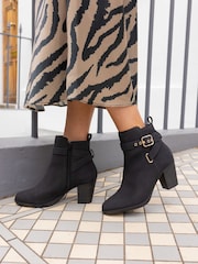 Novo Black Wide Fit Jayda Buckle Detail Heeled Boots - Image 1 of 6