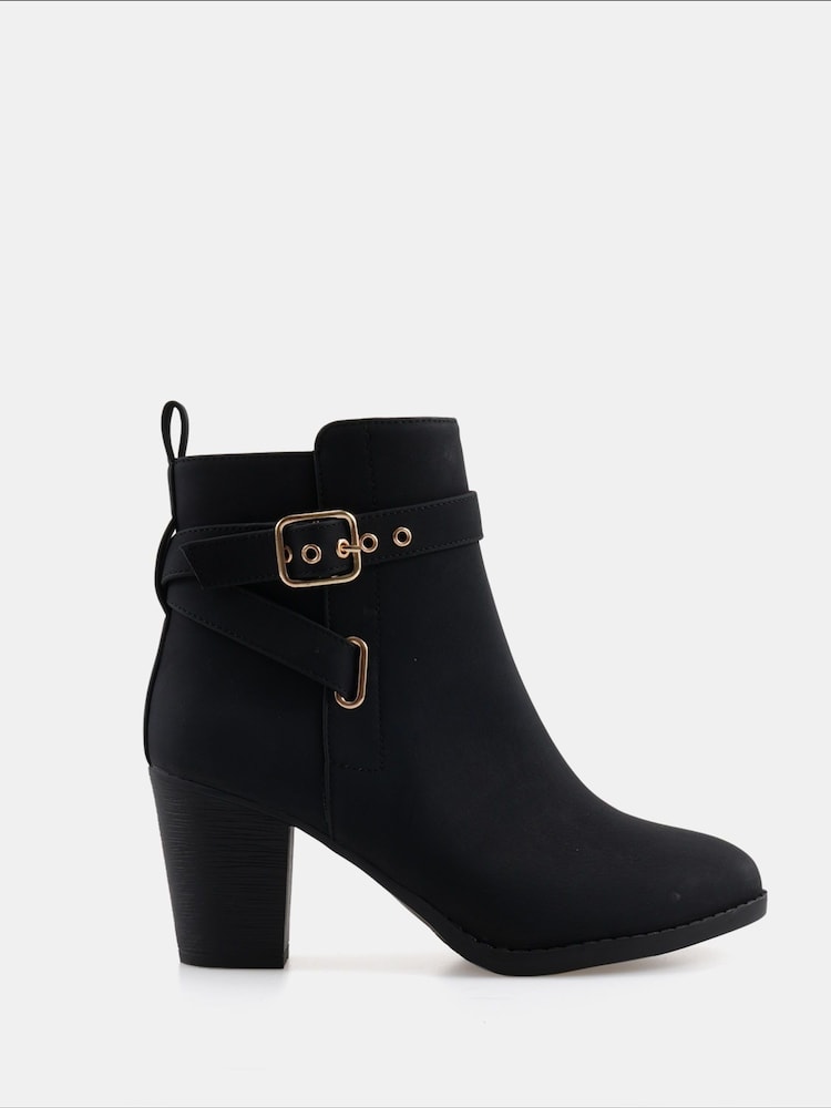 Novo Black Wide Fit Jayda Buckle Detail Heeled Boots - Image 2 of 6