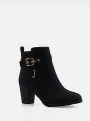 Novo Black Wide Fit Jayda Buckle Detail Heeled Boots - Image 4 of 6