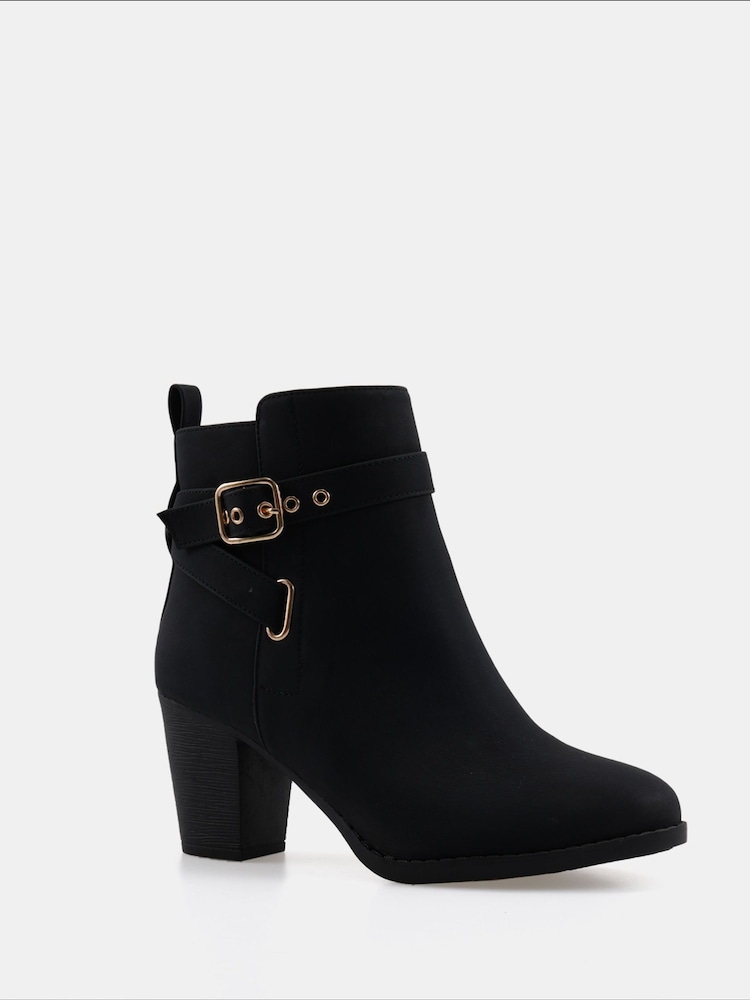 Novo Black Wide Fit Jayda Buckle Detail Heeled Boots - Image 4 of 6
