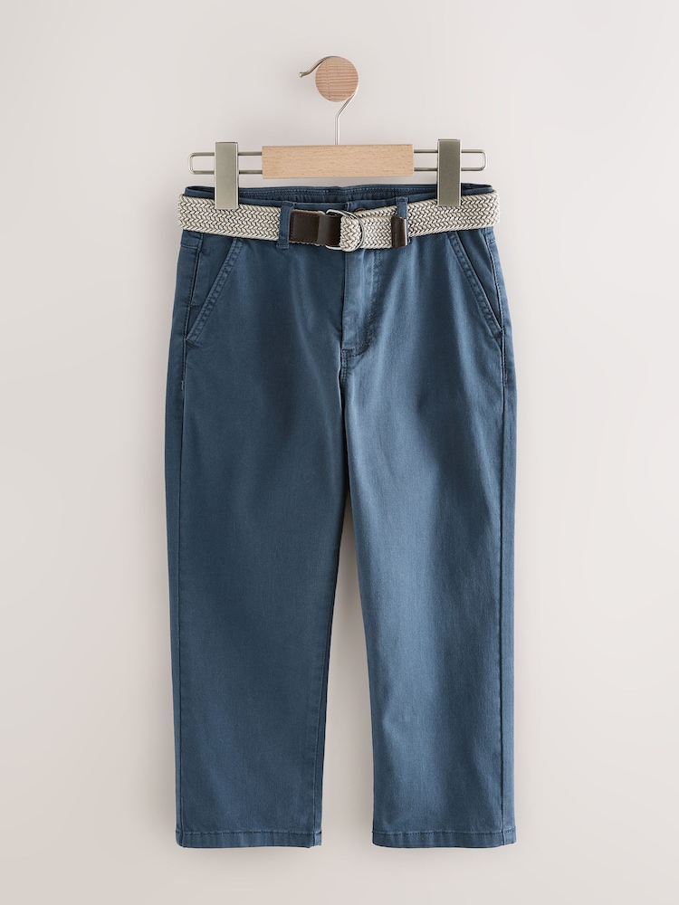 Navy Wash Chino Trousers With Belt - Image 1 of 5