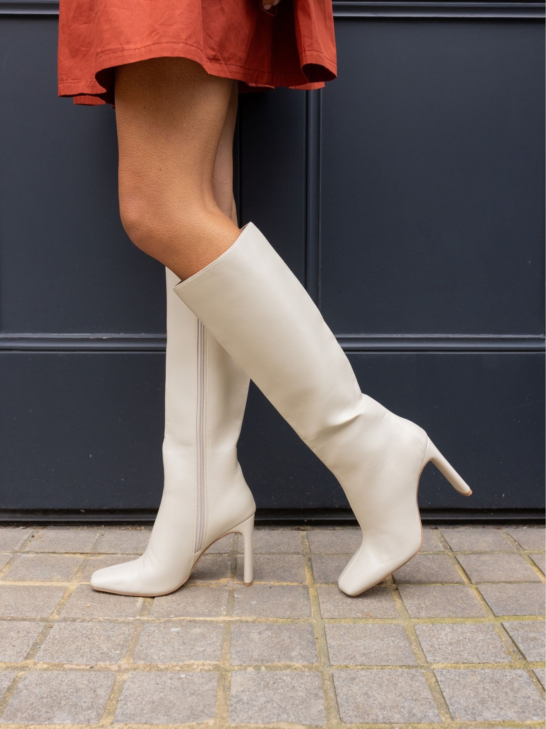 Cream knee high boots sale