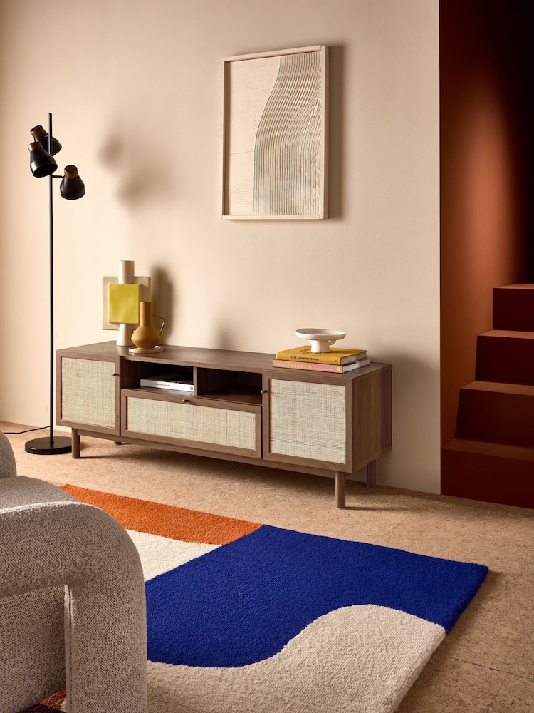 MADE.COM Dark Oak Effect Pavia Rattan Superwide Up to 50 Inch TV Unit - Image 1 of 5