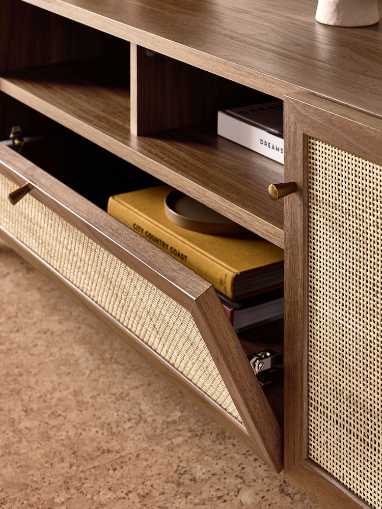 MADE.COM Dark Oak Effect Pavia Rattan Superwide Up to 50 Inch TV Unit - Image 2 of 5