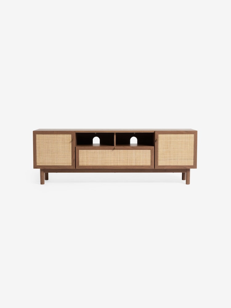 MADE.COM Dark Oak Effect Pavia Rattan Superwide Up to 50 Inch TV Unit - Image 4 of 5