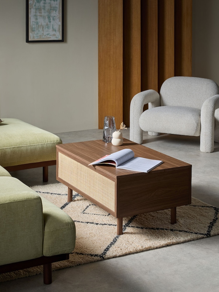 MADE.COM Dark Oak Effect Pavia Rattan Coffee Table to Desk - Image 1 of 8