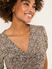 FatFace Nell Black Leaf Short Sleeve V-Neck Midi Dress - Image 4 of 6