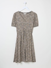 FatFace Nell Black Leaf Short Sleeve V-Neck Midi Dress - Image 6 of 6