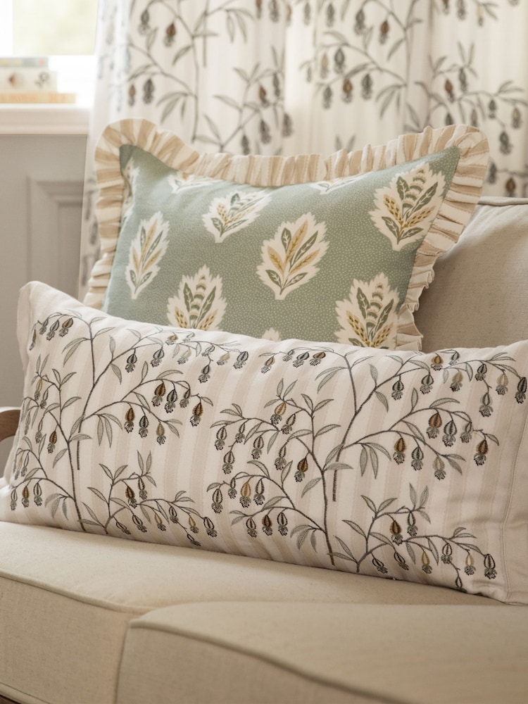 Sanderson Linen Chinese Lanterns Floral Embroidered Cushion - Image 7 of 7