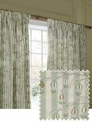 Sanderson Sage Chinese Lanterns Embroidered Floral Striped Pencil Pleat Curtains - Image 2 of 6