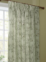 Sanderson Sage Chinese Lanterns Embroidered Floral Striped Pencil Pleat Curtains - Image 3 of 6