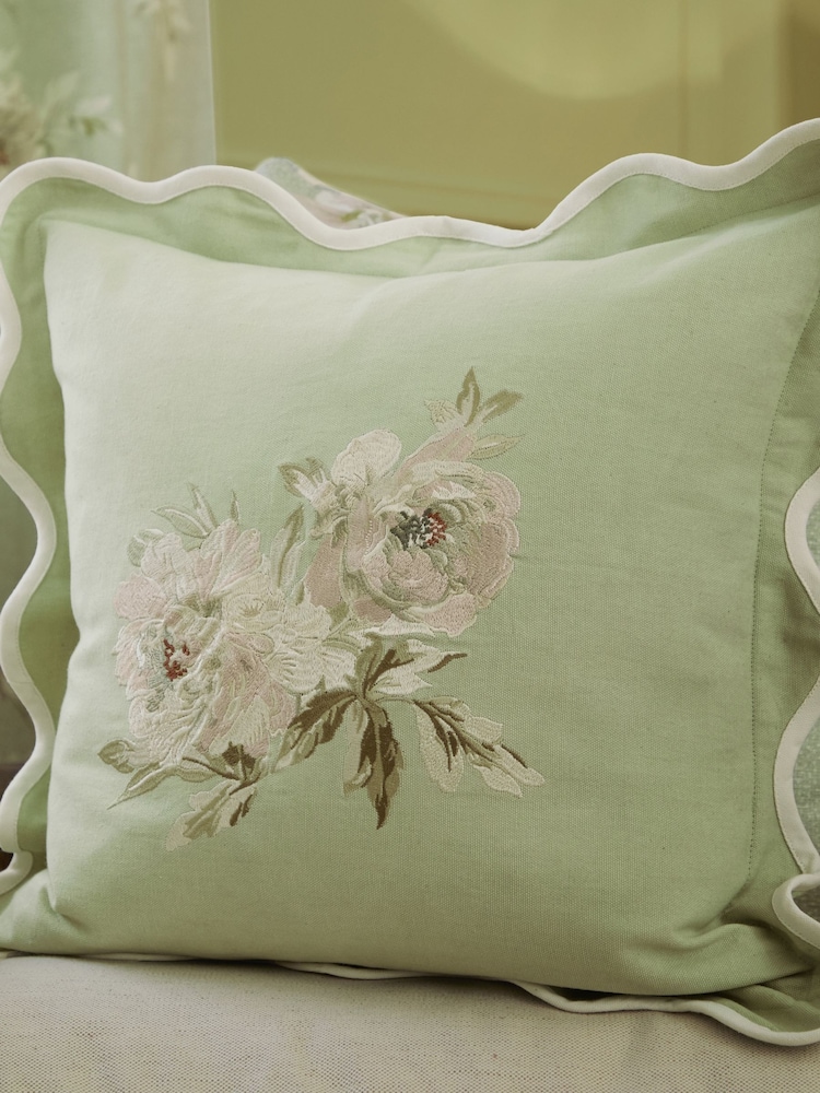 Sanderson Sage Adele Floral Embroidered Wave Cushion - Image 1 of 6
