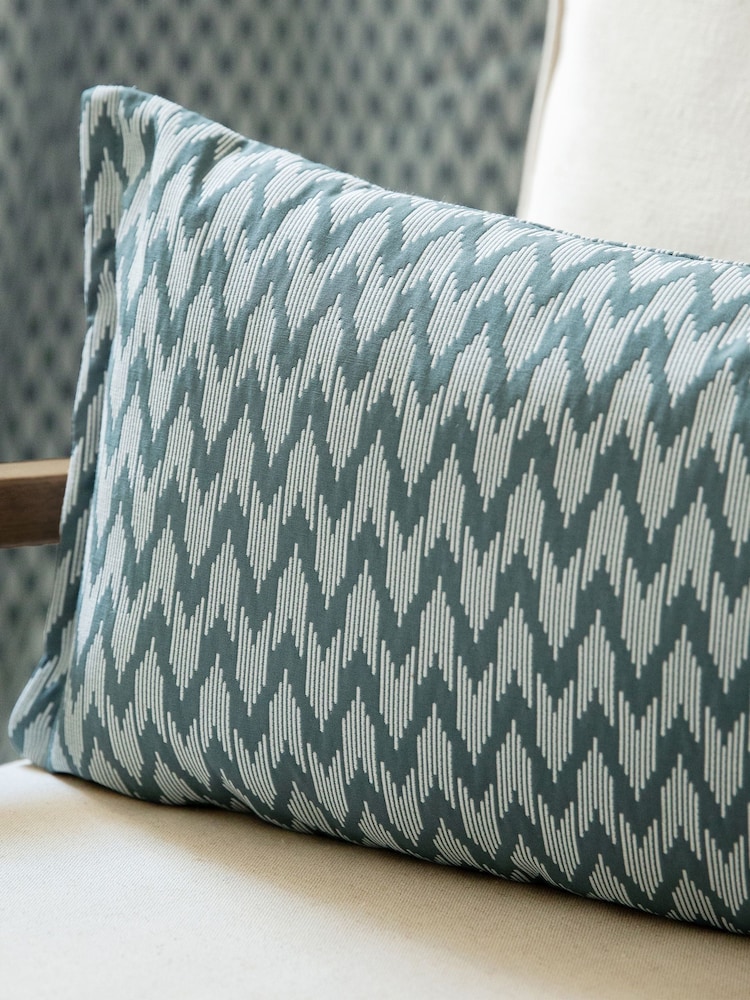 Sanderson Blue Hutton Woven Jacquard Piped Cushion - Image 5 of 5