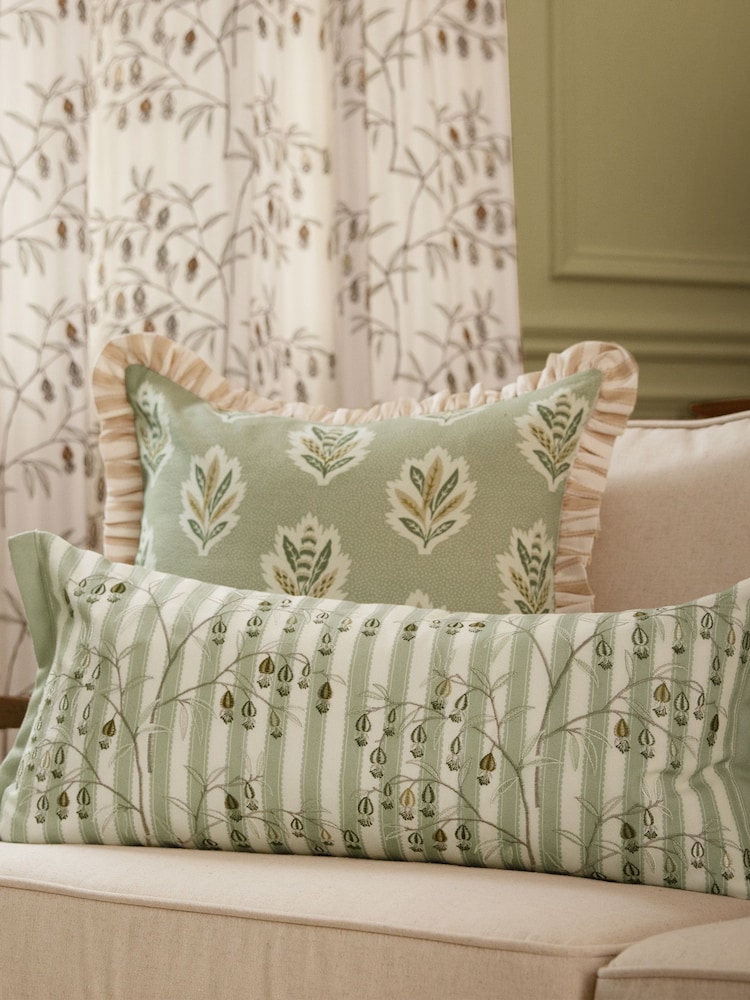 Sanderson Sage Chinese Lanterns Floral Embroidered Cushion - Image 1 of 6