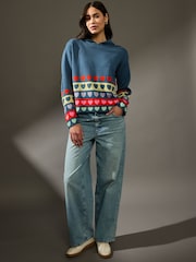 Multi Bright Cosy Soft Touch Knitted Jumper Hoodie - Image 3 of 7