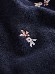 Blue Navy Embroidered Floral Print Sleeveless Knitted Tank - Image 6 of 7