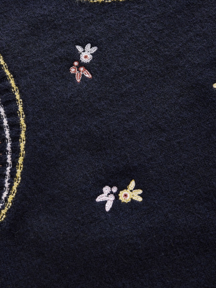 Blue Navy Embroidered Floral Print Sleeveless Knitted Tank - Image 7 of 7
