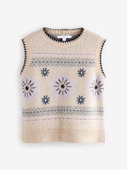 Neutral Jacquard Floral Print Sleeveless Knitted Tank - Image 5 of 7