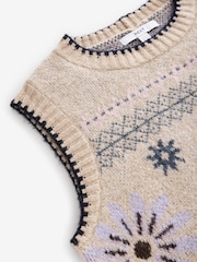 Neutral Jacquard Floral Print Sleeveless Knitted Tank - Image 6 of 7
