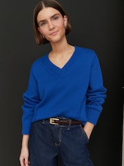 Blue Indigo 100% Cotton V-Neck Jumper - Image 1 of 7