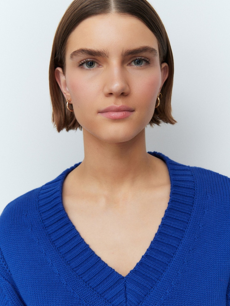 Blue Indigo 100% Cotton V-Neck Jumper - Image 2 of 7
