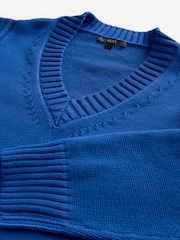 Blue Indigo 100% Cotton V-Neck Jumper - Image 6 of 7