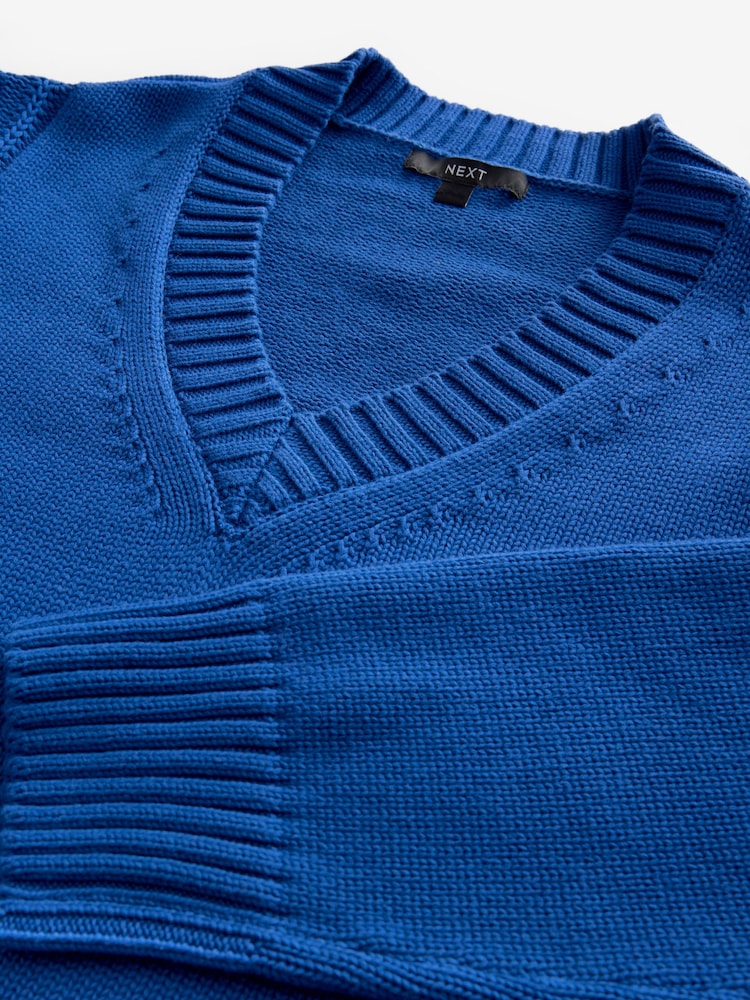 Blue Indigo 100% Cotton V-Neck Jumper - Image 6 of 7