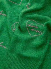 Green Bright Embroidered Seam Detail Crew Neck Jumper With Wool - Image 6 of 7