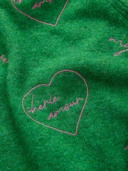 Green Bright Embroidered Seam Detail Crew Neck Jumper With Wool - Image 7 of 7
