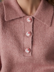 Pink Blush Soft Touch Short Sleeve Knitted Polo Jumper with Wool - Image 5 of 8