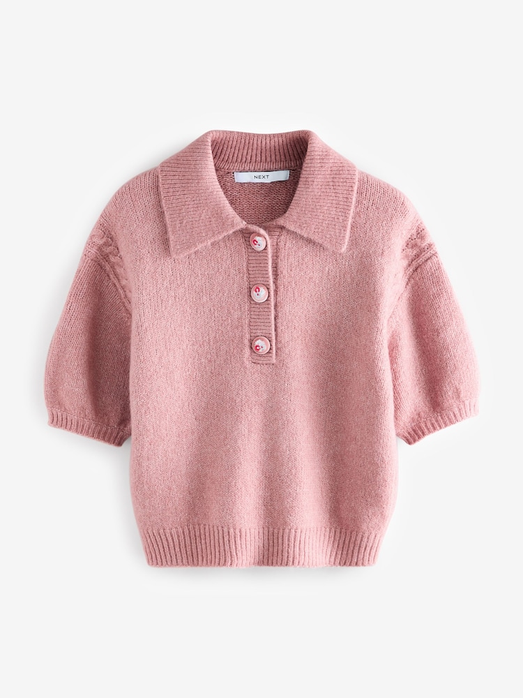 Buy Pink Blush Soft Touch Short Sleeve Knitted Polo Jumper with