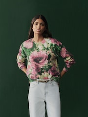 Pink Floral Printed Crew Neck Jumper - Image 1 of 7