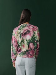Pink Floral Printed Crew Neck Jumper - Image 3 of 7