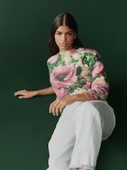 Pink Floral Printed Crew Neck Jumper - Image 4 of 7