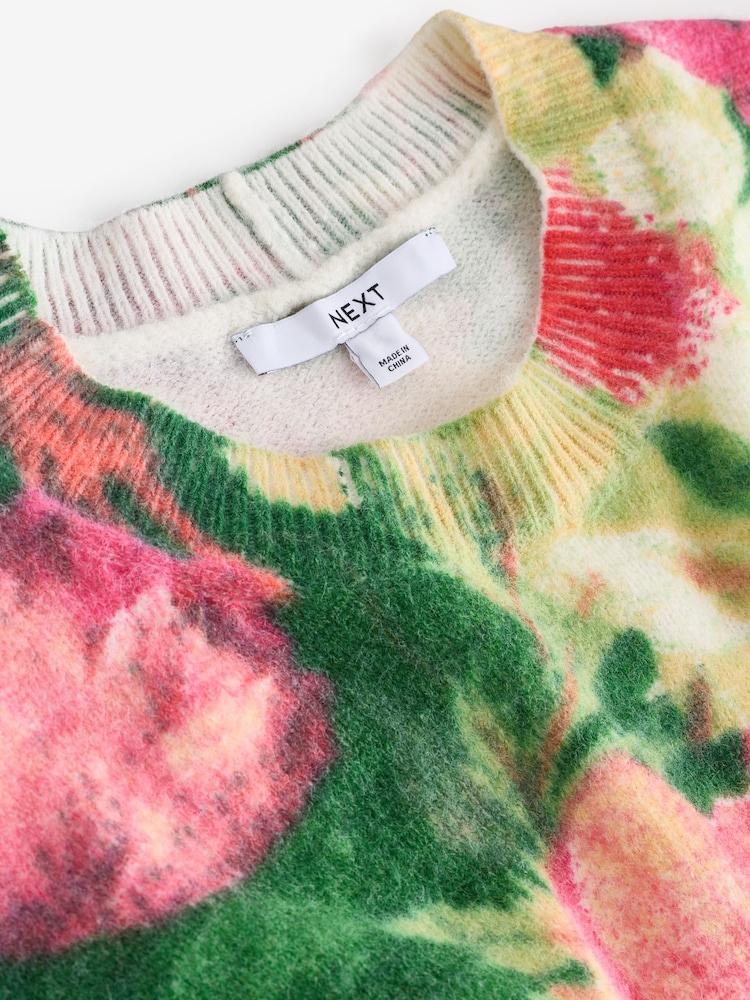 Pink Floral Printed Crew Neck Jumper - Image 7 of 7