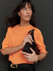 Naranja - Short Sleeve Crew Neck T-Shirt With Frill Edge Detail - Imagen 1 de 8