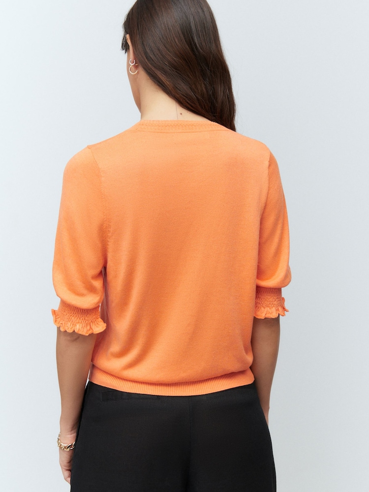 Orange Short Sleeve Crew Neck T-Shirt With Frill Edge Detail - Image 3 of 8
