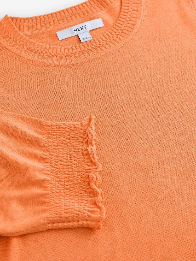 Naranja - Short Sleeve Crew Neck T-Shirt With Frill Edge Detail - Imagen 8 de 8