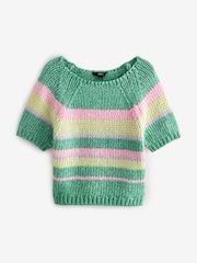 Green Stripe Striped Chunky Short Sleeve Knitted Top - Image 5 of 7