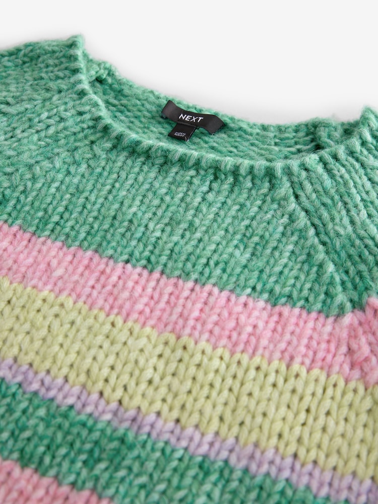 Green Stripe Striped Chunky Short Sleeve Knitted Top - Image 6 of 7