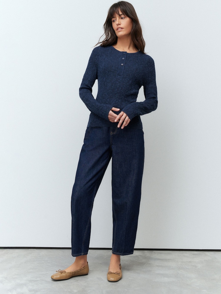Blau & Marineblau - Long Sleeve Crew Neck Textured Knitted Top Jumper - Bild 2 von 6 Blau & Marineblau - Long Sleeve Crew Neck Textured Knitted Top Jumper - Bild 2 von 6