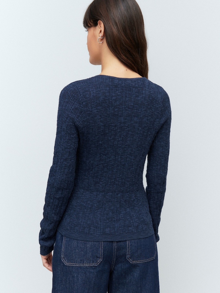 Blue Navy Long Sleeve Crew Neck Textured Knitted Top Jumper - Image 3 of 6