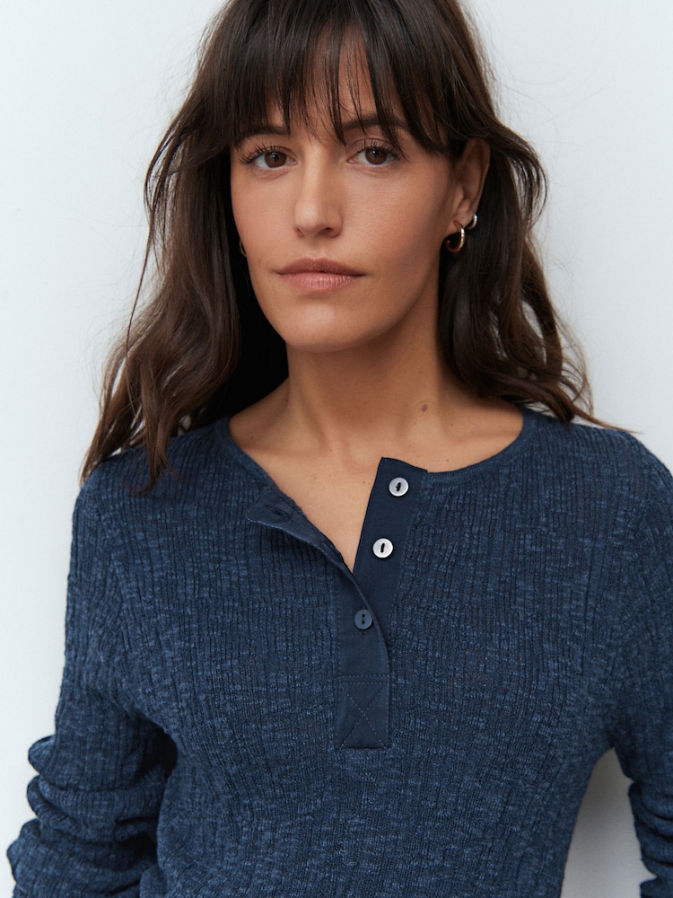 Blue Navy Long Sleeve Crew Neck Textured Knitted Top Jumper - Image 4 of 6