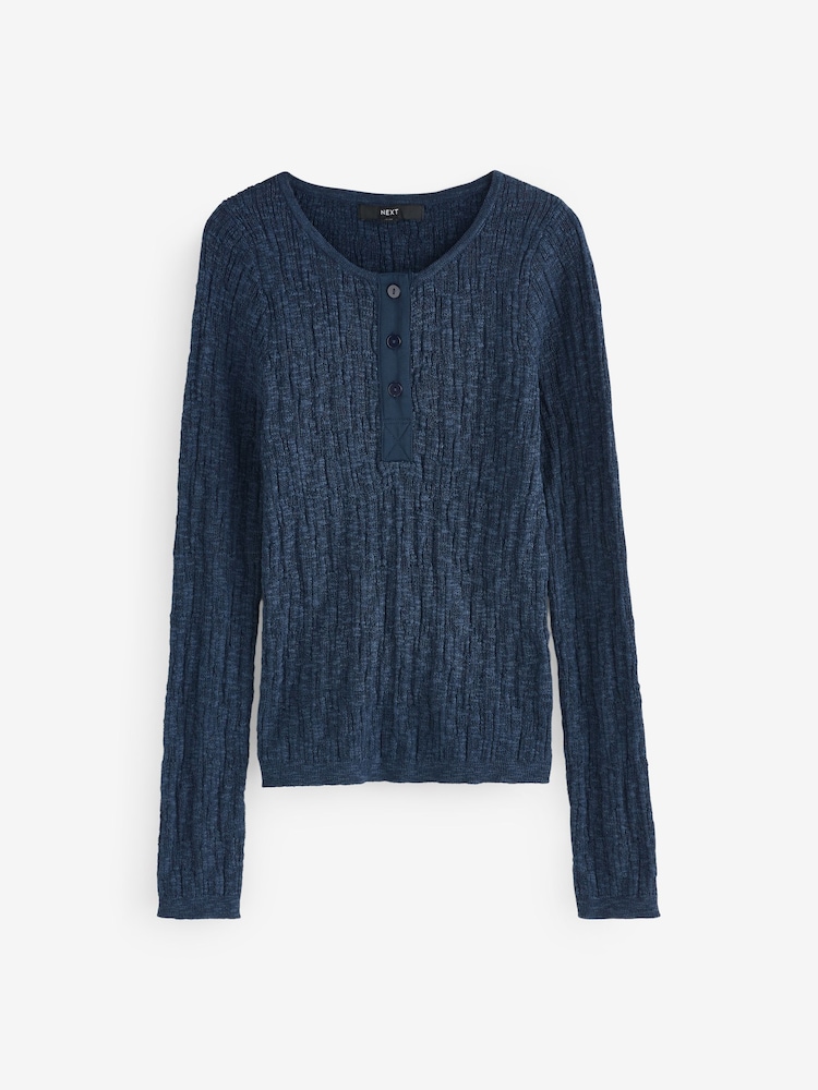 Blue Navy Long Sleeve Crew Neck Textured Knitted Top Jumper - Image 5 of 6
