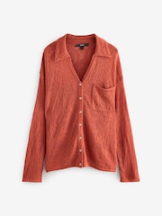 Orange Button Up Open Stitch Collared Knitted Shirt Jumper - Image 4 of 6