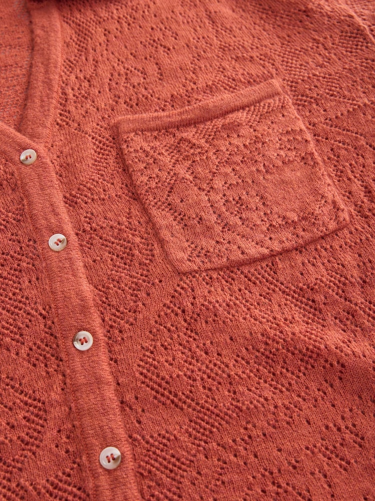 Orange Button Up Open Stitch Collared Knitted Shirt Jumper - Image 6 of 6