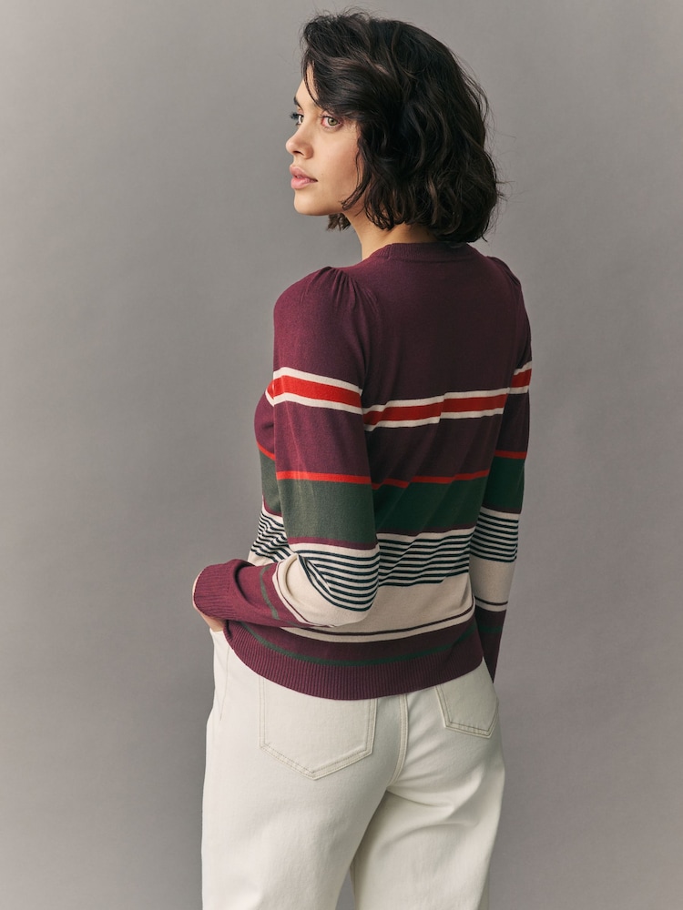 Burgundy Stripe Crew Neck Long Sleeve Jumper - Image 3 of 8